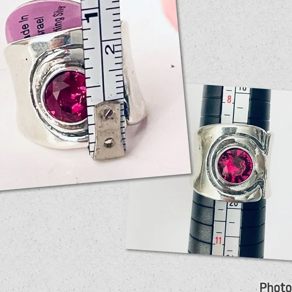 NWT Gorgeous Sz 9 Made in Israel .925 Sterling Silver Thick Pink Big Stone Ring